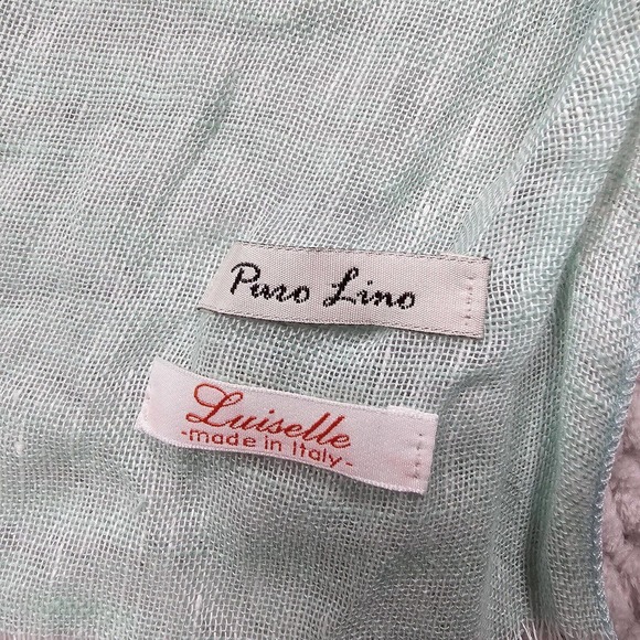 Puro Lino Women Italian Scarf Shawl Fringed Scarf Mint/White - Picture 2 of 3